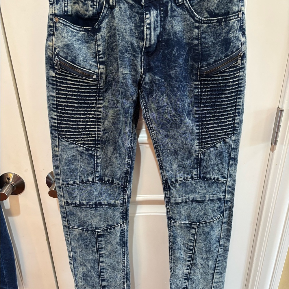 Rok handcrafted multi textured distressed Stylish Acid Wash Denim Jeans NWT